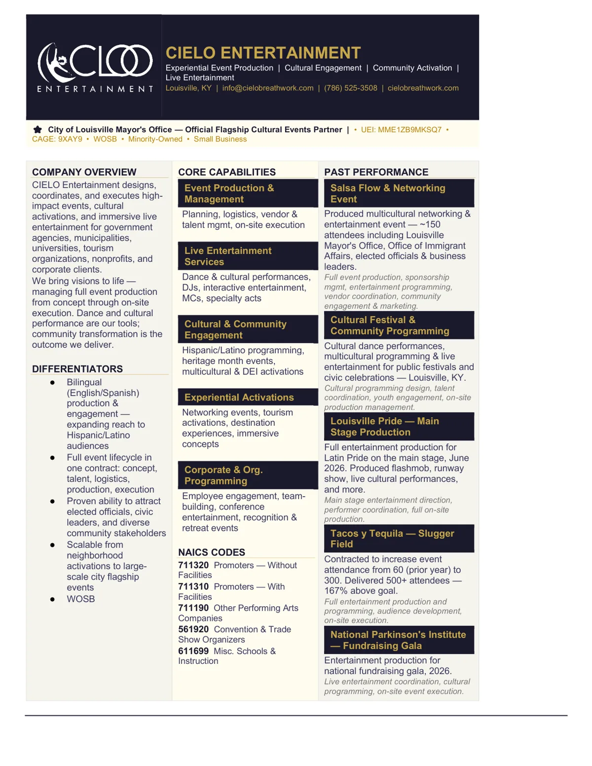 CLOO Entertainment Capability Statement, page 1